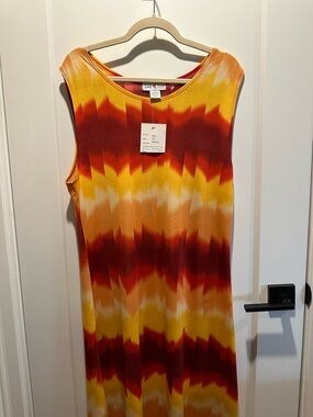 Sleeveless Tie-Dye look Midi Dress in Yellow & Red - Lightweight Summer Dress